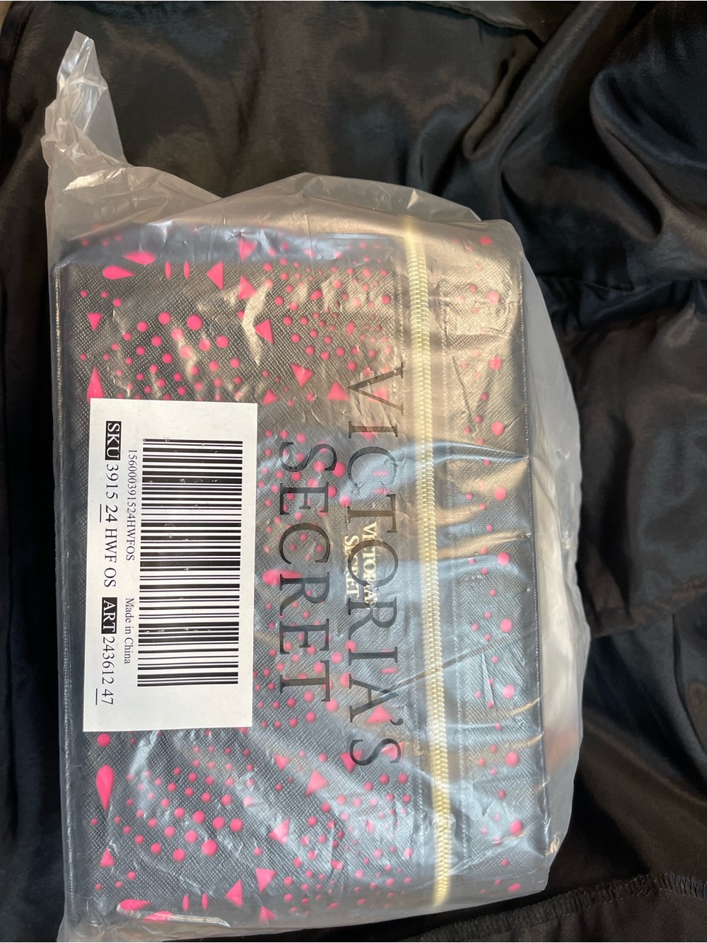 Victoria's Secret Black and Hot Pink Makeup Case with Gold Zipper